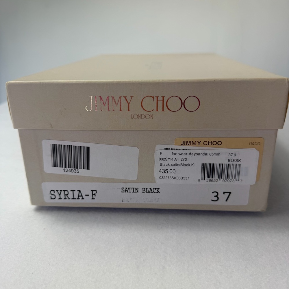 Jimmy Choo Syria Slingback Heels Black Satin Pointed Toe 37 85mm Classic - Picture 14 of 14
